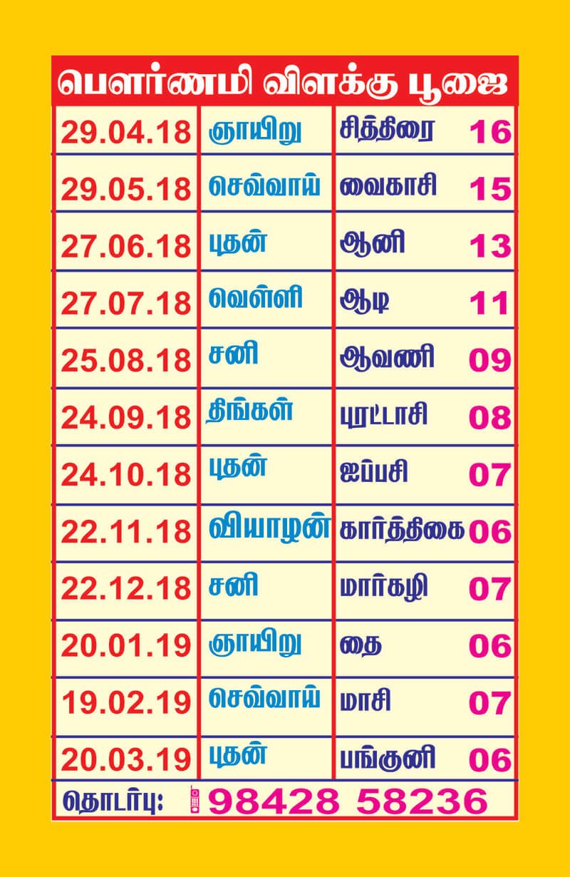 Amavasai & Pournami Dates Sri Maha Panchamukha Prathyangira Devi